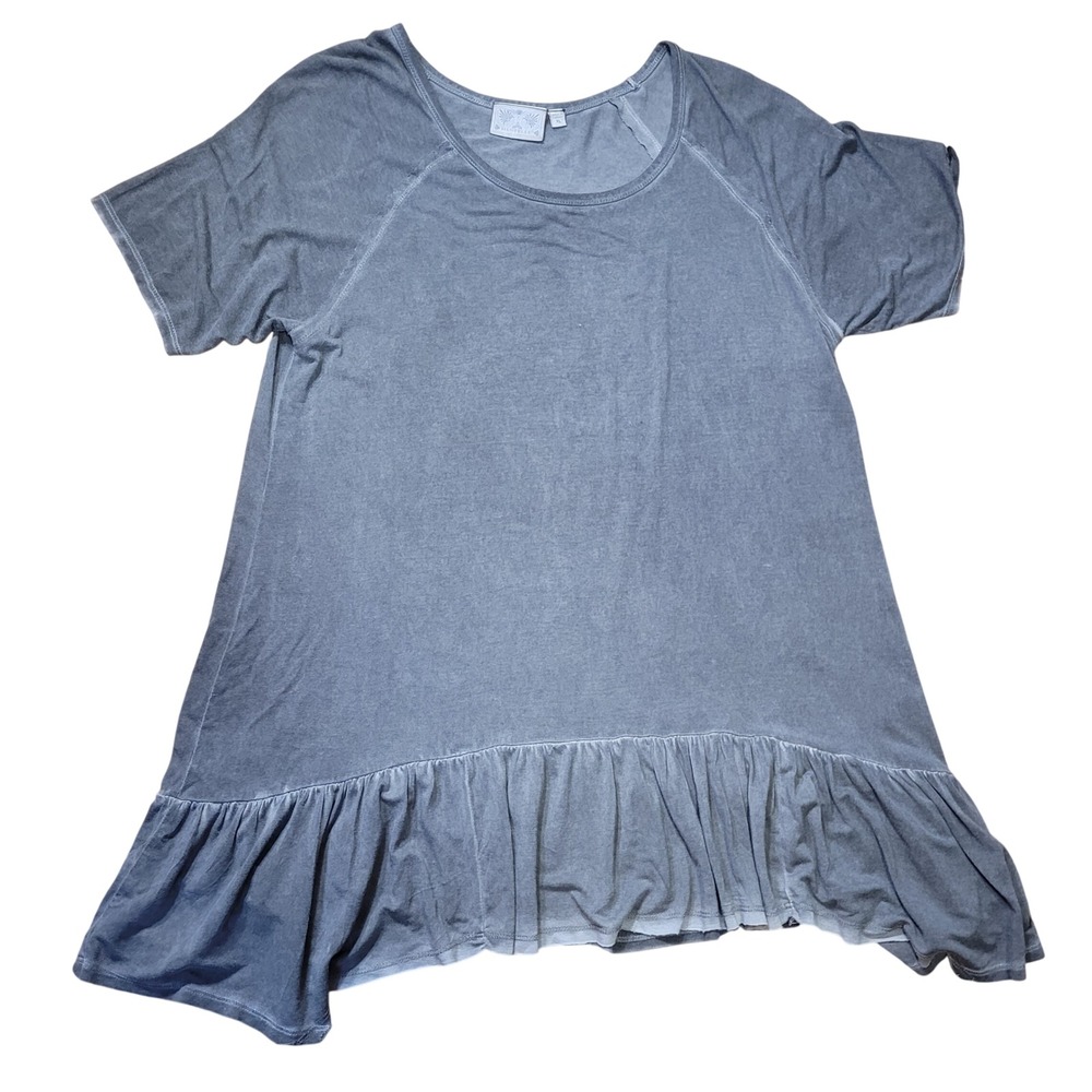 Dantelle Mineral Wash Tunic Top XL Grey Ruffle Hem Lagenlook Fairy‎ Rayon Boho
